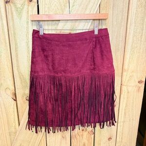 Elegant Burgundy Fringe Mini Skirt